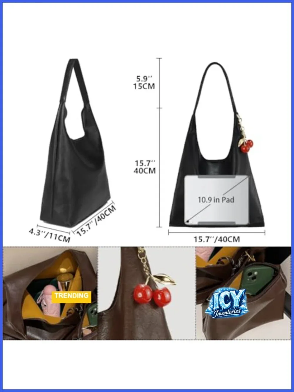 Vegan Hobo Bag Cherry Leather Shoulder Purse Slouchy Designer Crossbody Tote